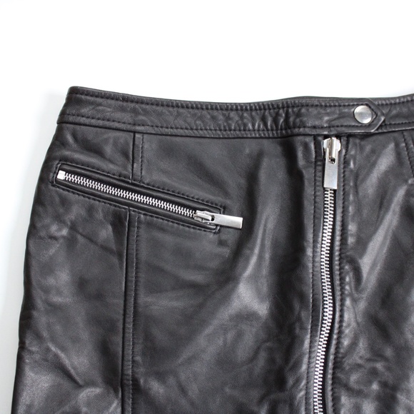 The Kooples Sport Black Leather Asymmetrical Zipper Mini Skirt Size 1 / Small - Picture 6 of 7